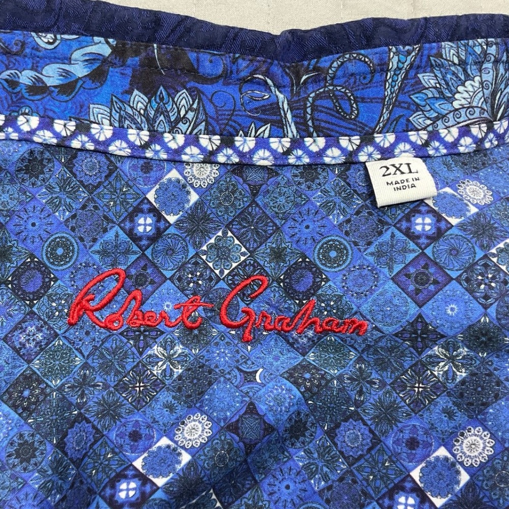 Robert Graham Mens 2XL Royal Blue Tonal Paisley Jacquard Short Sleeve Shirt XXL - Picture 2 of 9
